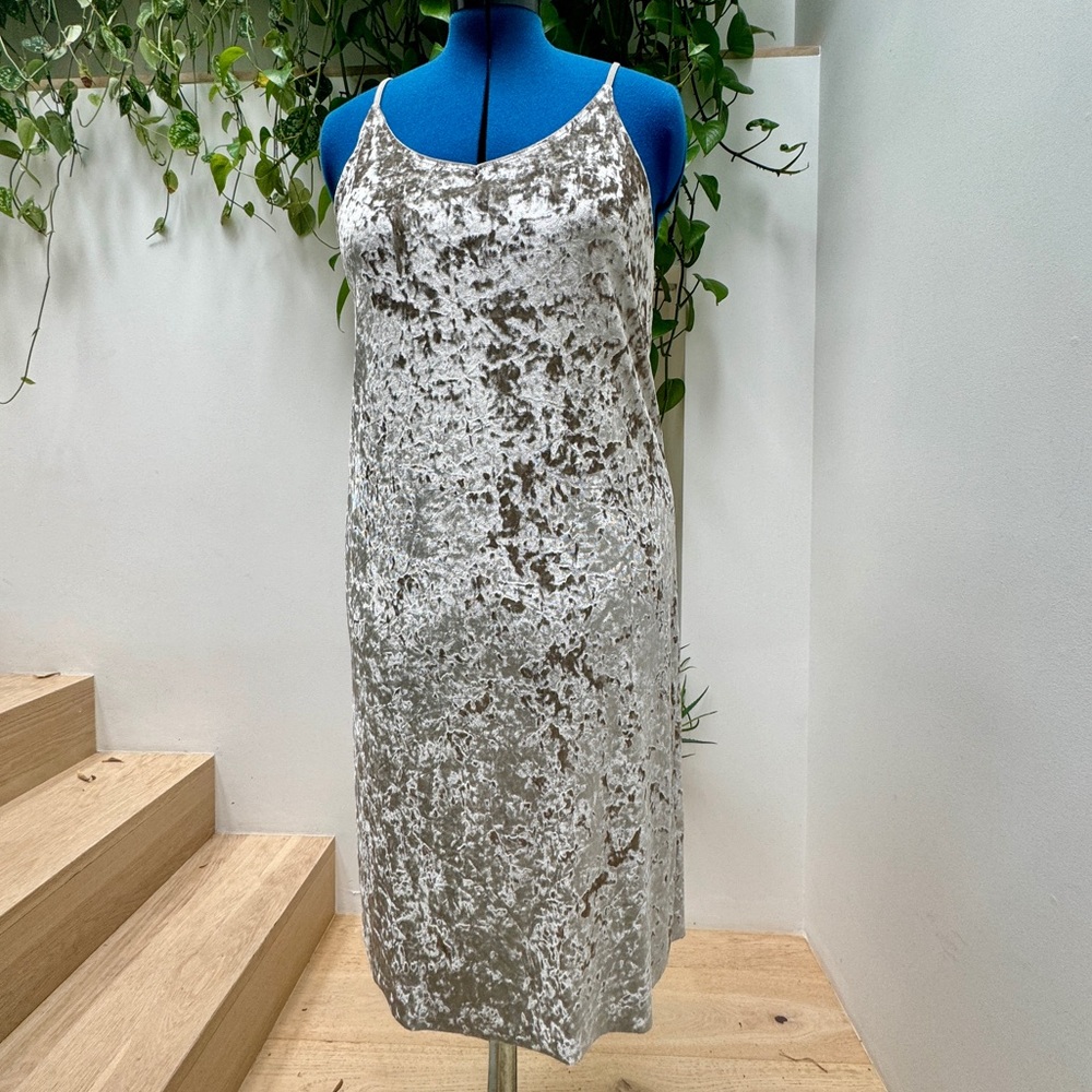 Double Zero Silver Crushed Velvet Stretch Dress with Spaghetti Straps - Large